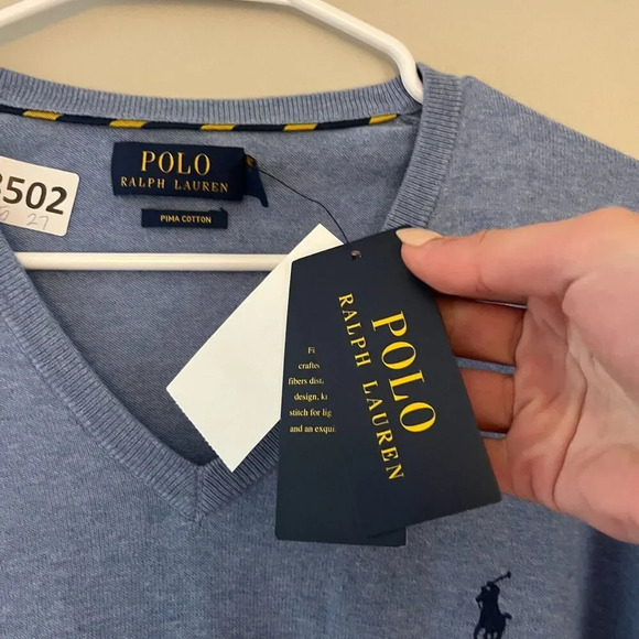 Polo Ralph Lauren Mens Blue Pullover Sweater Large Heather Pima Cotton NWT - Picture 7 of 9